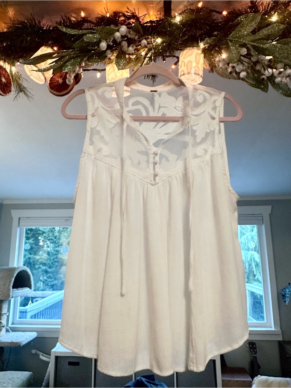 Free People Western Romance Sleeveless Top- White Size L